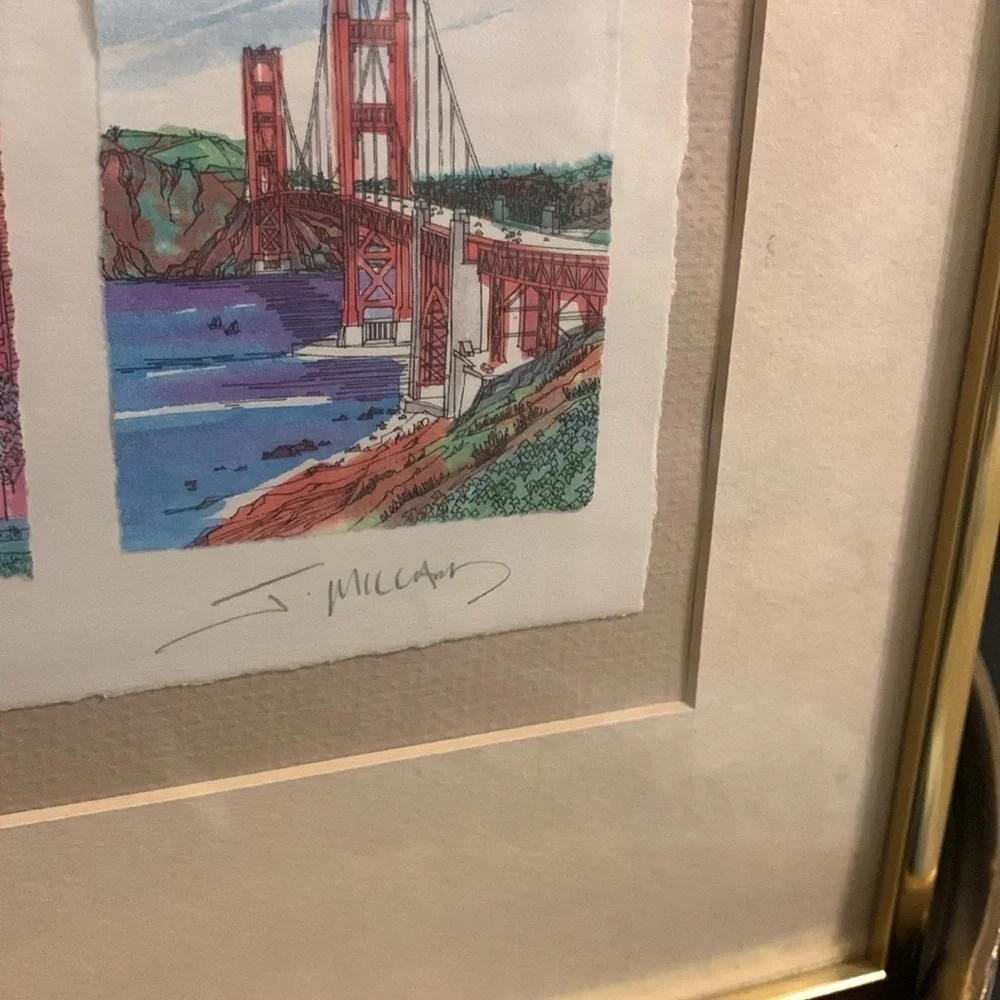 James Millard Golden Gate Bridge Watercolored Matted Print Signed By Artist gold